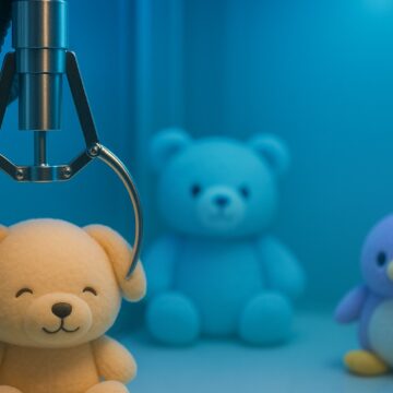 Two-prong claw mechanism holding plush toys