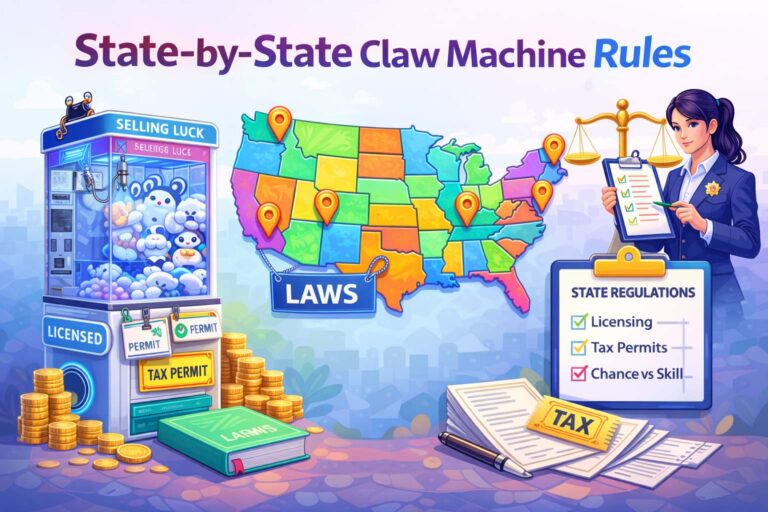 State-by-state claw machine rules illustration