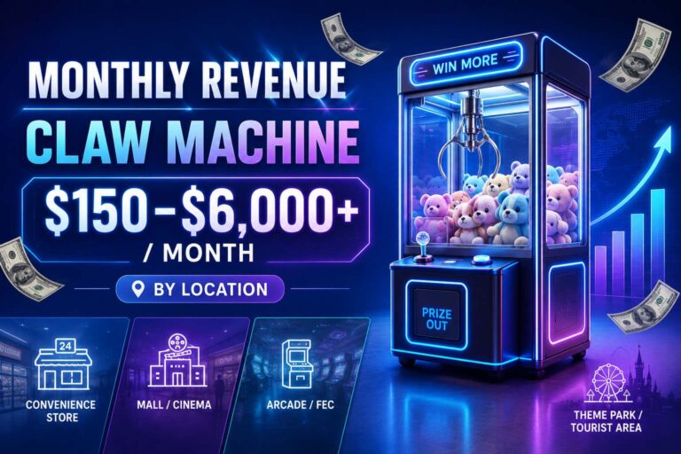Claw machine monthly revenue by location