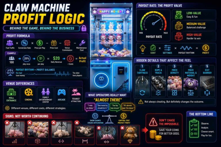 Claw machine profit logic infographic